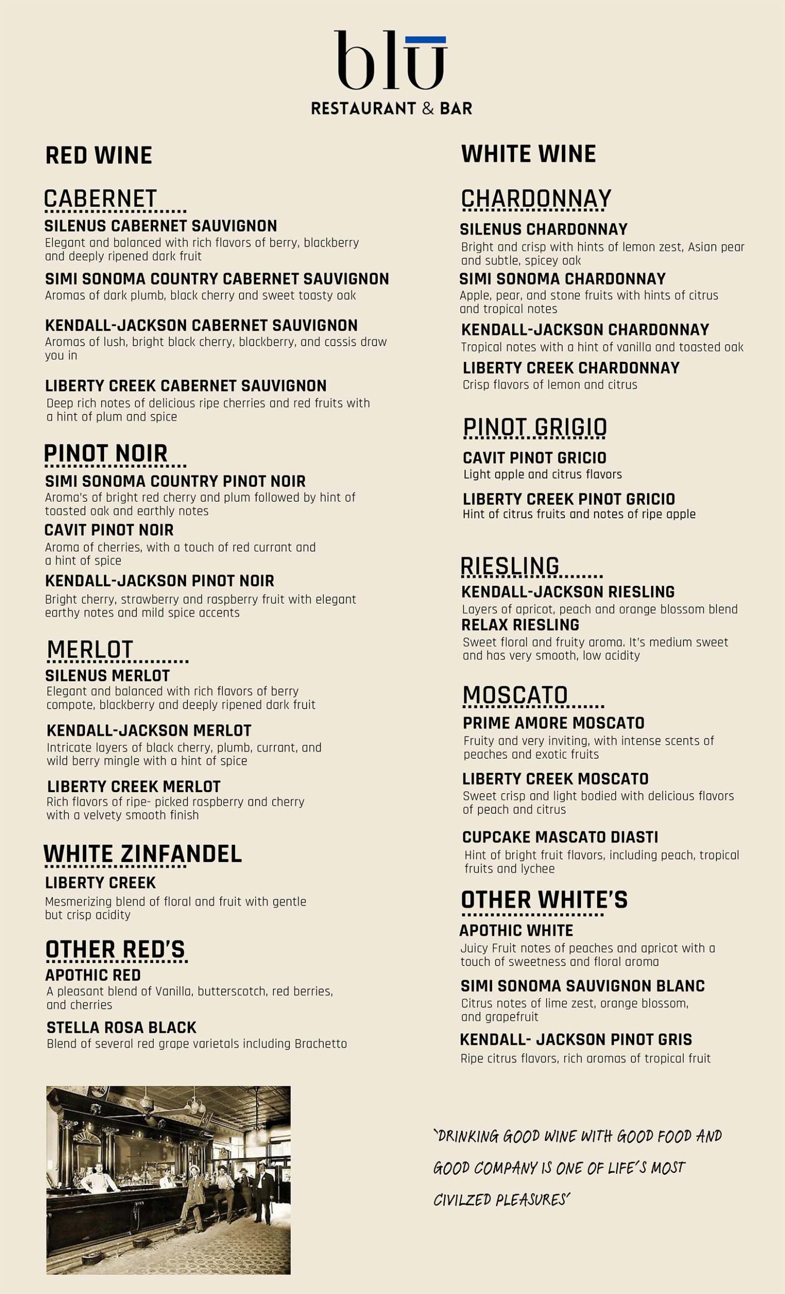 blu drink menu
