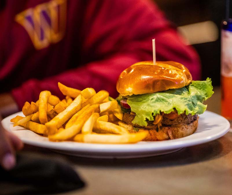 Blū Restaurant hamburger and fries
